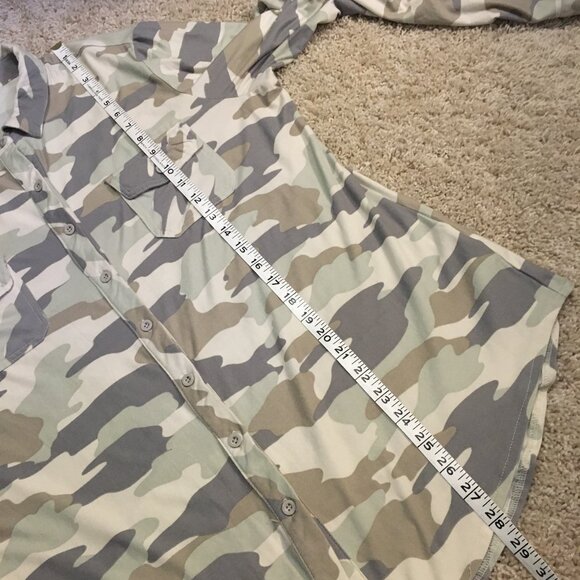 Retro 90s Tank Girl Pale Camo Soft Button Up Shirt - Picture 14 of 15